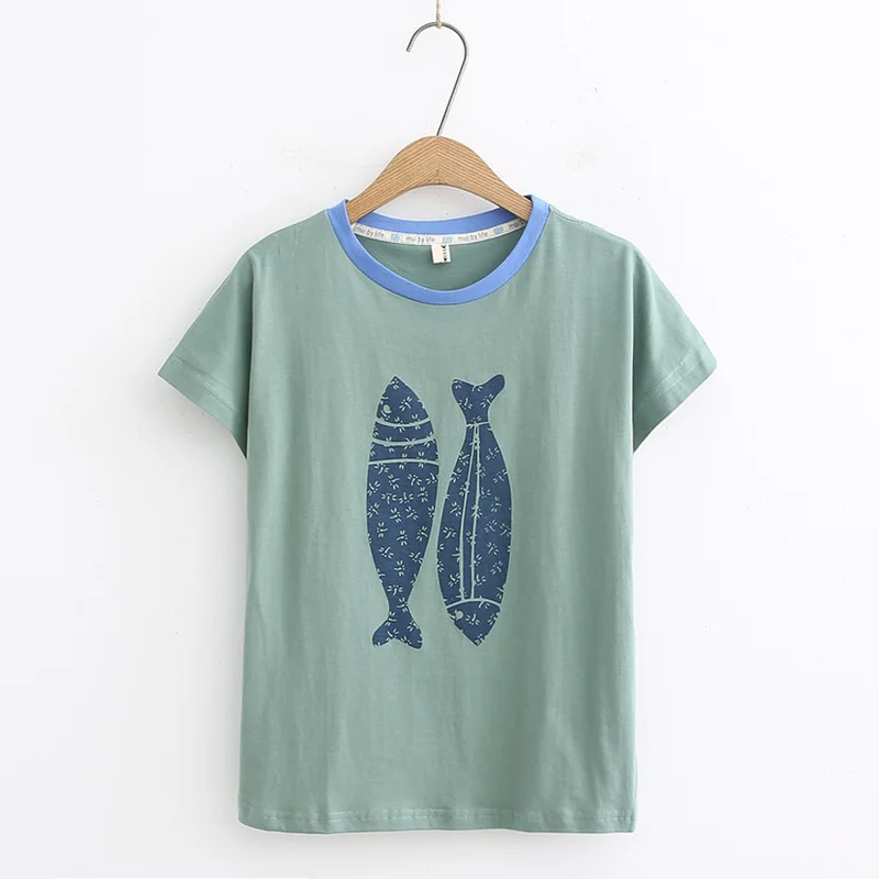 Summer Fresh Style Art T-shirts Women Casual Loose Double Fish Print Short Sleeve Cotton Tshirt Female All Match Vintage Top Tee
Summer Fresh Style Art T-shirts Women Casual Loose Double Fish Print Short Sleeve Cotton Tshirt Female All Match Vintage Top Tee