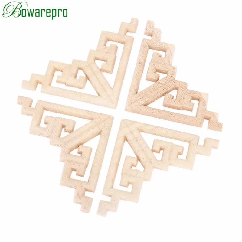 

bowarepro 4PCS Applique Frame Decal Corner Frame Doors Furniture Woodcarving Decorative Figurines Wood Carved Applique Decor 8CM