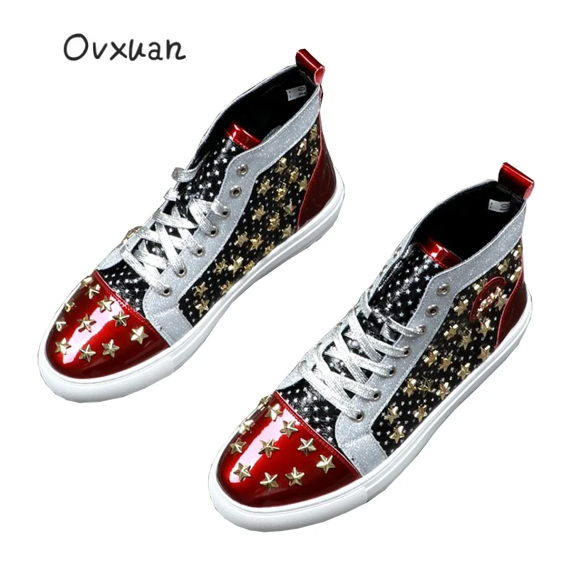 Luxury Brand Fashion High Top Sneakers Gold Metal Stars Rivet Studded men shoes Sewing Casual Flats Boots wholesale Dropshipping
Luxury Brand Fashion High Top Sneakers Gold Metal Stars Rivet Studded men shoes Sewing Casual Flats Boots wholesale Dropshipping