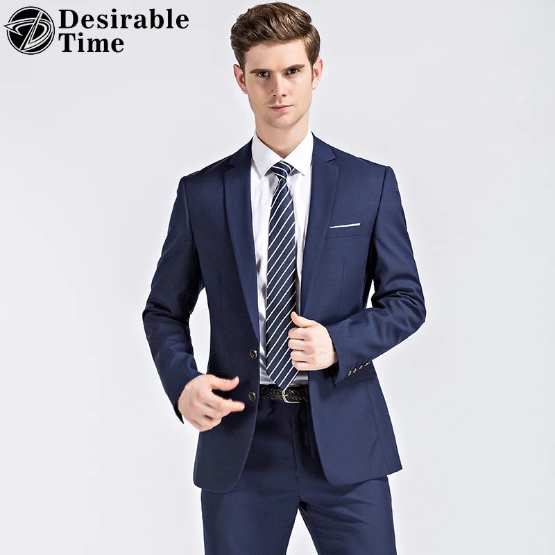Image Jacket+Pants Mens Dark Blue and Black Suits With Pants 2016 New Classic Wedding Business Slim Fit Party Suit Men DT300