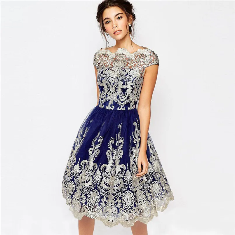 Vintage Hollow Out Mesh Embroidery Tutu Dress Female Knee Length Navy Blue Evenig Dress Party Gown Slash Neck A Line Dress
Vintage Hollow Out Mesh Embroidery Tutu Dress Female Knee Length Navy Blue Evenig Dress Party Gown Slash Neck A Line Dress
