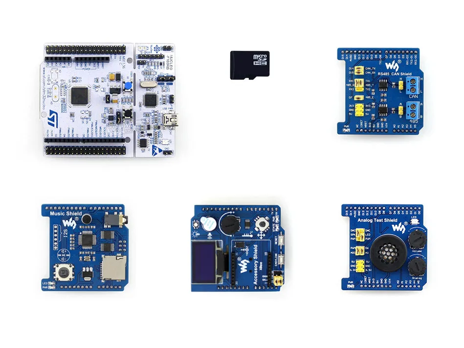 NUCLEO-F103RB Package B Comes with Common Used Peripheral Shields, OLED, RTC, AD/DA, Audio Codec, RS485, CAN Micro SD Card 16GB
NUCLEO-F103RB Package B Comes with Common Used Peripheral Shields, OLED, RTC, AD/DA, Audio Codec, RS485, CAN Micro SD Card 16GB