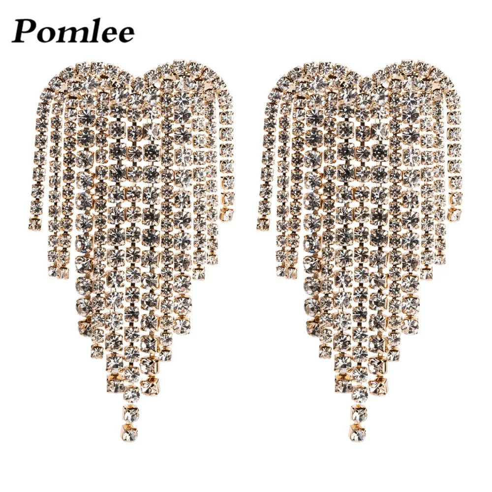 

Pomlee Luxury Glass Fringed Drop Earrings for Women Wedding Bridal Gift Shiny Boho Long Dangle Earrings Statement Jewelry Bijoux