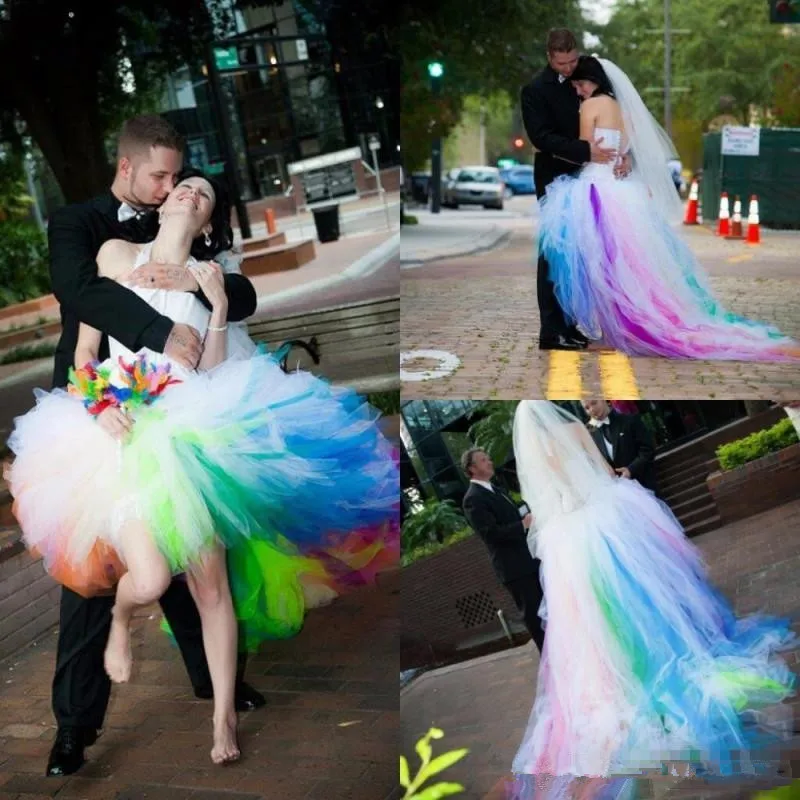 High Low Colorful Wedding Dresses Rainbow Colored Train New 2019 Tulle A Line Halter Back Lace Up Short Bridal Gowns vestidos
High Low Colorful Wedding Dresses Rainbow Colored Train New 2019 Tulle A Line Halter Back Lace Up Short Bridal Gowns vestidos