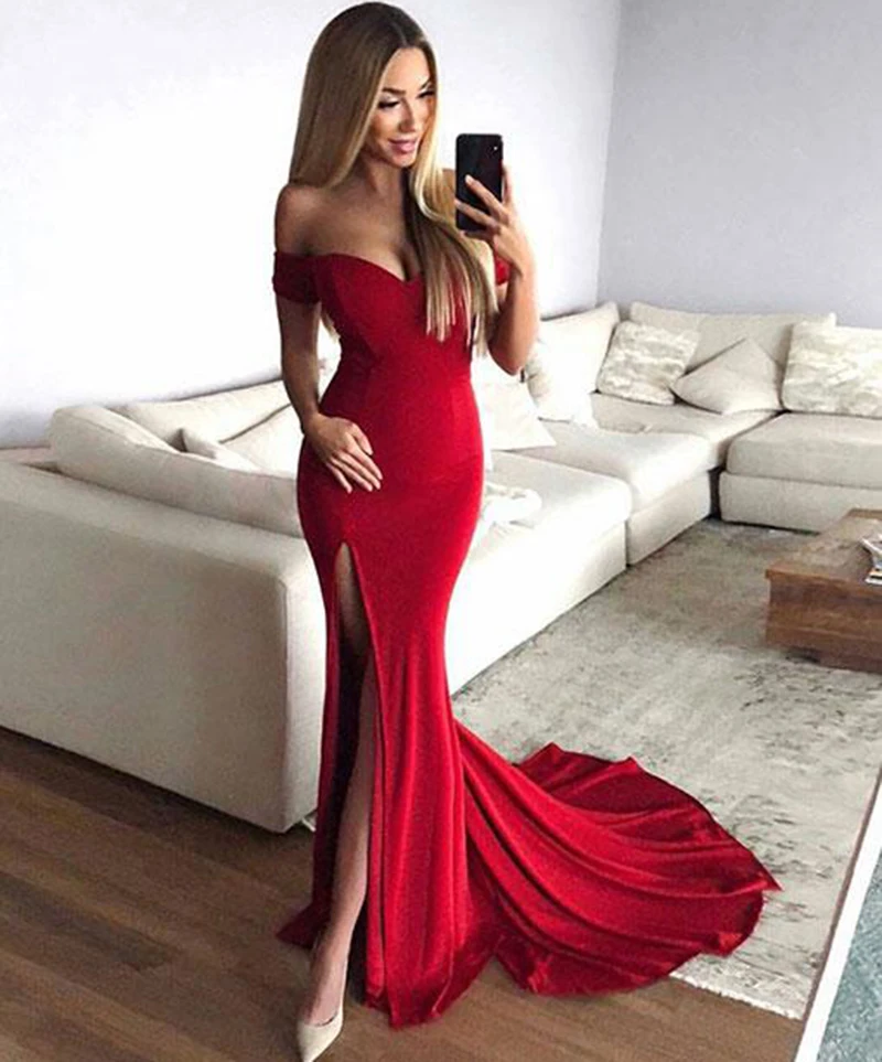 Red Mermaid Bridesmaid Dresses 2018 Sexy Cap Sleeve Side Split Floor Length Party Gowns Robe De Soiree Prom Dress Custom Made
Red Mermaid Bridesmaid Dresses 2018 Sexy Cap Sleeve Side Split Floor Length Party Gowns Robe De Soiree Prom Dress Custom Made