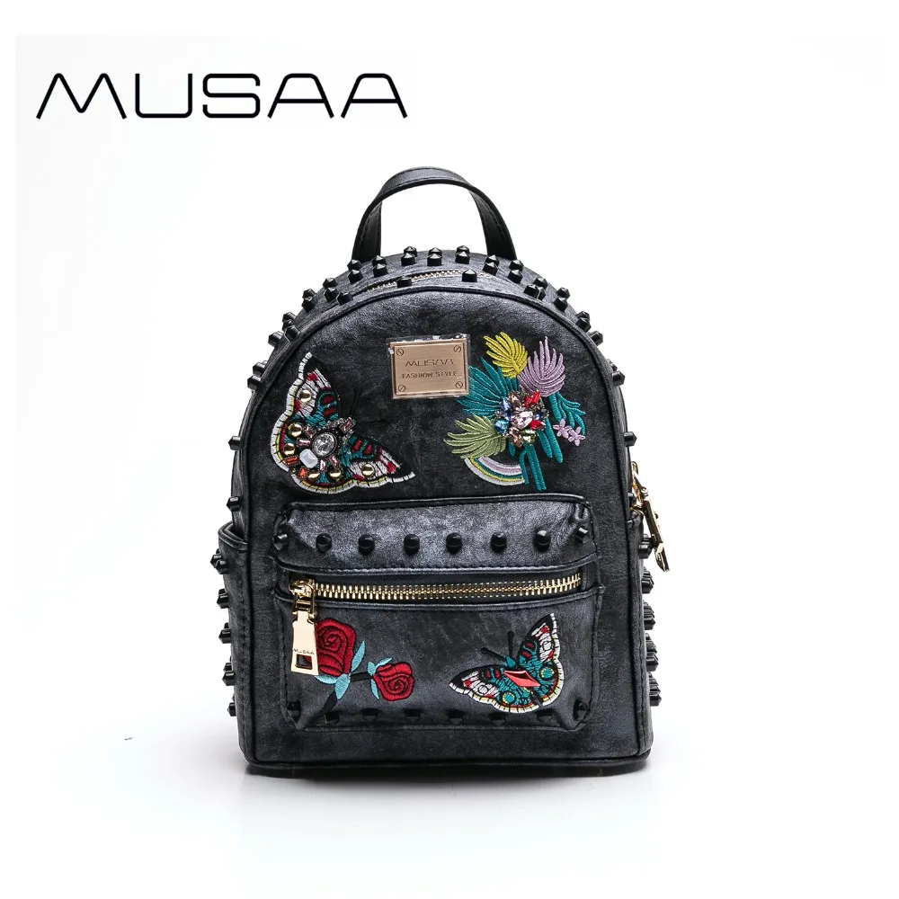 MUSAA Vintage Black Mini Backpack female 2018 PU leather School Shoulder bag Embroidery Rivet Fashion Wholesale Butterfly
MUSAA Vintage Black Mini Backpack female 2018 PU leather School Shoulder bag Embroidery Rivet Fashion Wholesale Butterfly