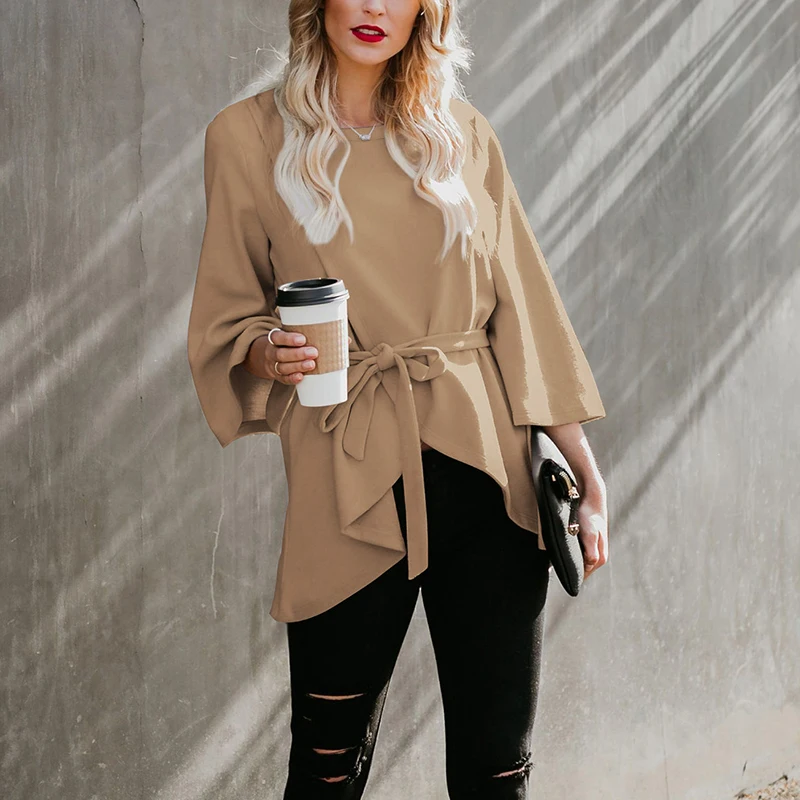 Irregular Long Sleeve Solid Color Tops Spring Women Pullover T-Shirts Casual Loose Round Neck Tees with Sashes Blusas
Irregular Long Sleeve Solid Color Tops Spring Women Pullover T-Shirts Casual Loose Round Neck Tees with Sashes Blusas