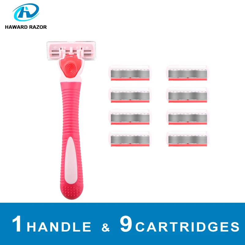 HAWARD RAZOR 6 Blade ladies Razor With Strip Plastic+Rubber Handle Pivoting Head 1 Handle +3/6/9 Cartridges Ladies Razor
HAWARD RAZOR 6 Blade ladies Razor With Strip Plastic+Rubber Handle Pivoting Head 1 Handle +3/6/9 Cartridges Ladies Razor