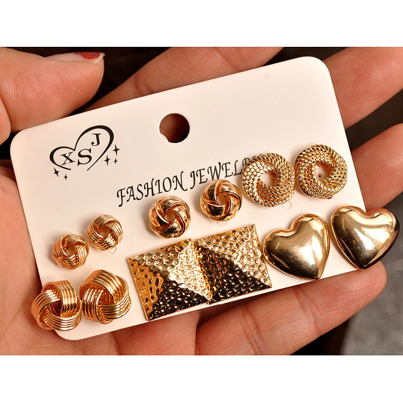 New Fashion Women Jewelry Wholesale Girls Birthday Party Golden Flower Heart Shape Beautiful and Beautiful 6 Pairs / Set Earring
New Fashion Women Jewelry Wholesale Girls Birthday Party Golden Flower Heart Shape Beautiful and Beautiful 6 Pairs / Set Earring