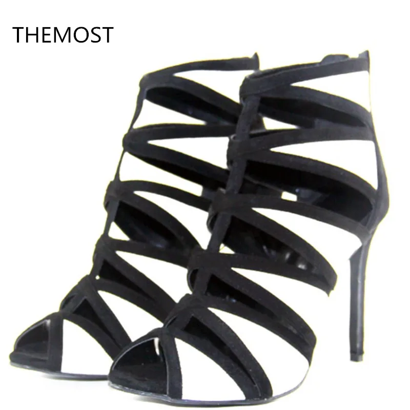 THEMOST Summer sandals for women Zip sandals Thin heels pumps Super High (8cm-up) Fashion plus size women's shoes4.5-10.5