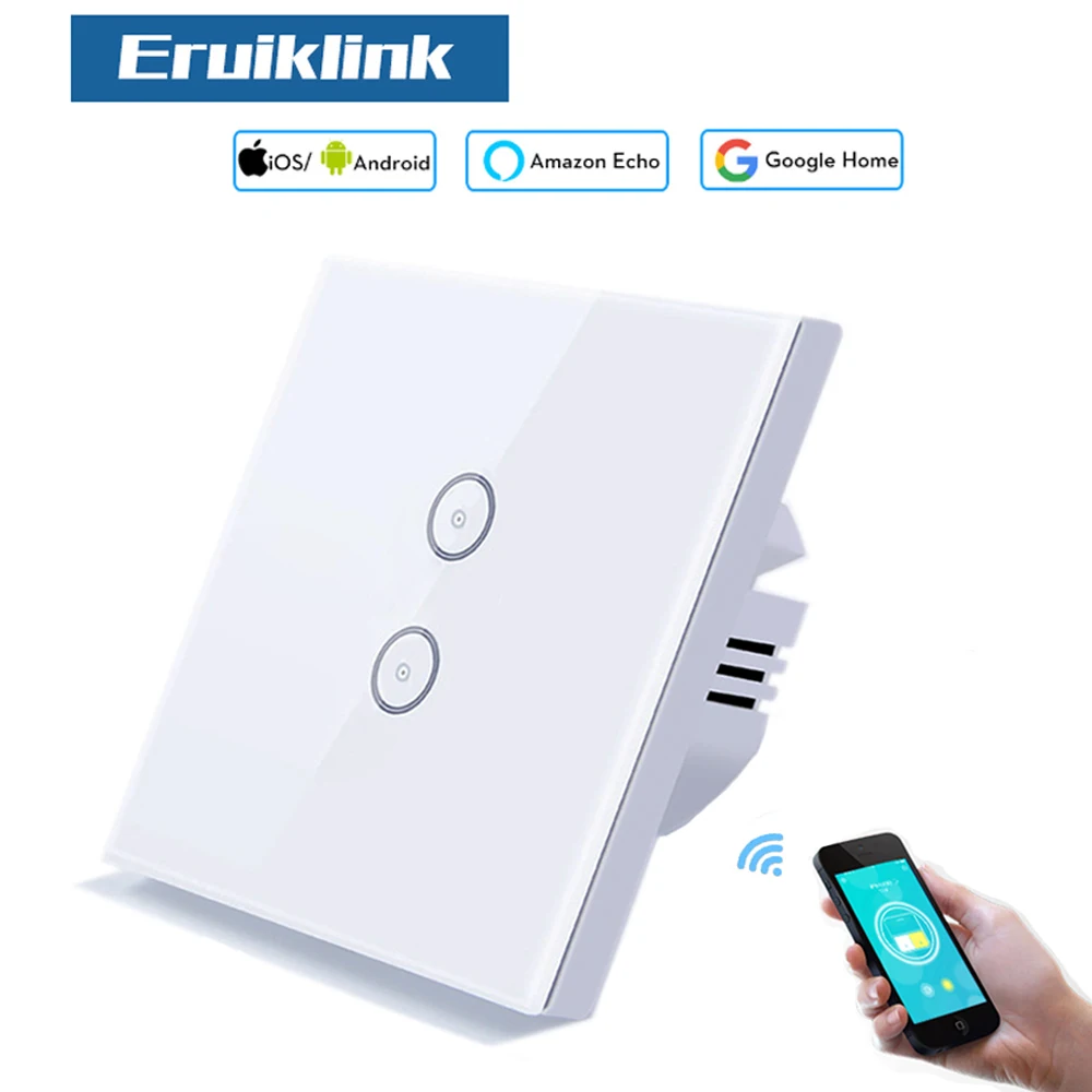 Eruiklink Wireless Control Light Switches work with Alexa and Google home. Glass panel Touch Switch 110V-240V
Eruiklink Wireless Control Light Switches work with Alexa and Google home. Glass panel Touch Switch 110V-240V