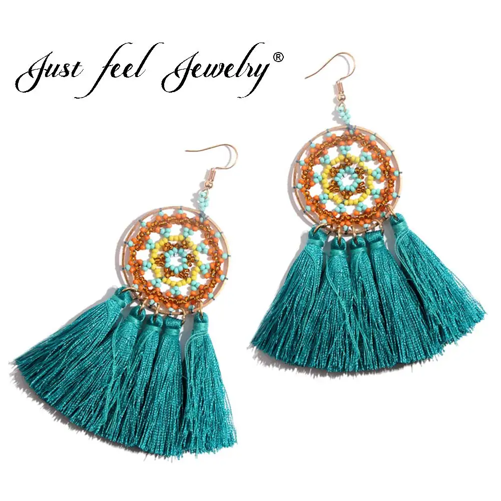 JUST FEEL Bohemia Dream Catcher Long Tassel Earrings Woman Handmade Green Beads Fringe Earring Statement Ethnic Oorbellen
JUST FEEL Bohemia Dream Catcher Long Tassel Earrings Woman Handmade Green Beads Fringe Earring Statement Ethnic Oorbellen