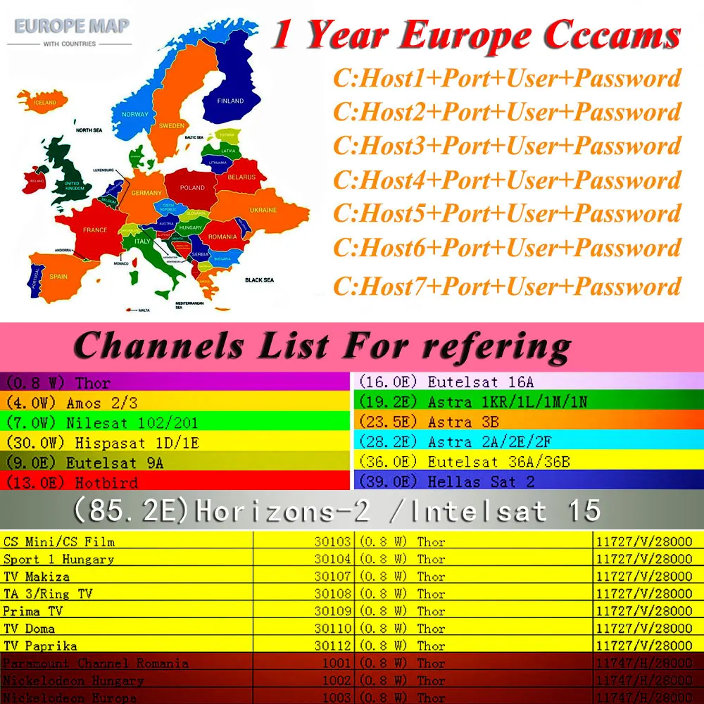1 year European CCcam 7 Clines HDcam for Satellite Receiver DVB-S2 support for TV receiver for Spain French Italy Dutch
1 year European CCcam 7 Clines HDcam for Satellite Receiver DVB-S2 support for TV receiver for Spain French Italy Dutch
