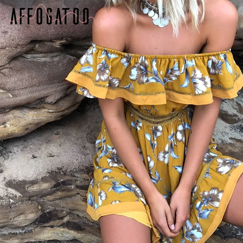 Affogatoo Off shoulder ruffle floral print beach summer dress Women sexy hollow out lace dress Elegant pleated dress vestido
Affogatoo Off shoulder ruffle floral print beach summer dress Women sexy hollow out lace dress Elegant pleated dress vestido