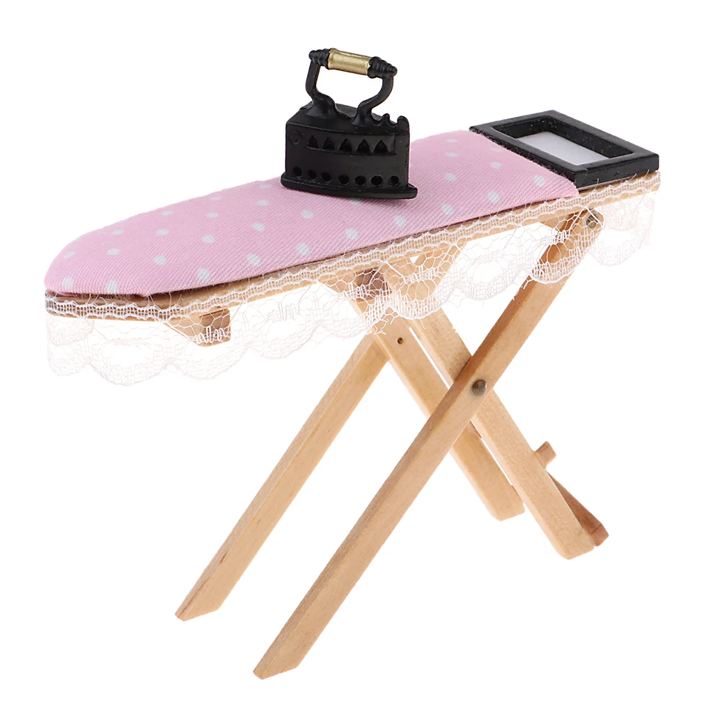 1:12 Dollhouse Miniature Wooden Ironing Board Table With Vintage Metal Iron Room Decor 1:12 Dollhouse Miniature Wooden Ironing Board Table With Vintage Metal Iron Room Decor