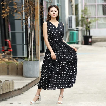 

2019 Polka Dot Chiffon Holiday Beach Maxi Dress Comfortable Honeymoon Sundress Flowy Bohemia honeymoon Hawaii Dress