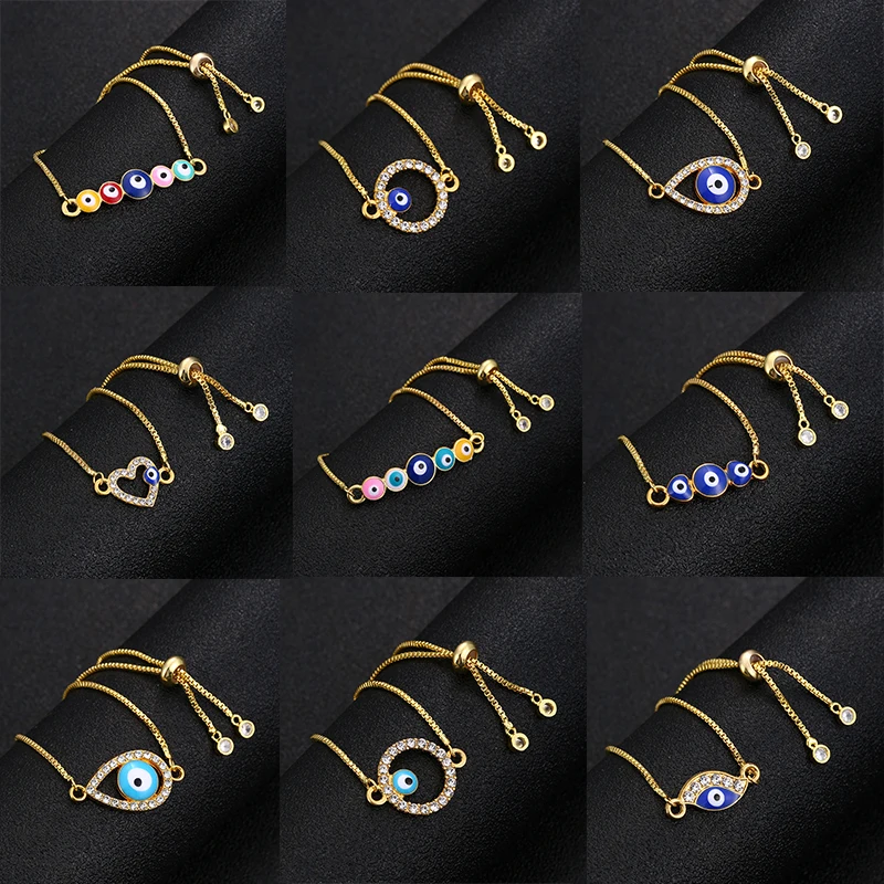 Classic Trendy Turkish Gold Evil Eye Bracelet Pave Blue Eye Gold Chain Bracelet Adjustable Female Party Jewelry
Classic Trendy Turkish Gold Evil Eye Bracelet Pave Blue Eye Gold Chain Bracelet Adjustable Female Party Jewelry