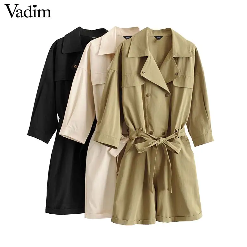 Vadim women sexy V neck chic solid playsuits bow tie sashes half sleeve rompers female casual vintage jumpsuits KA888
Vadim women sexy V neck chic solid playsuits bow tie sashes half sleeve rompers female casual vintage jumpsuits KA888