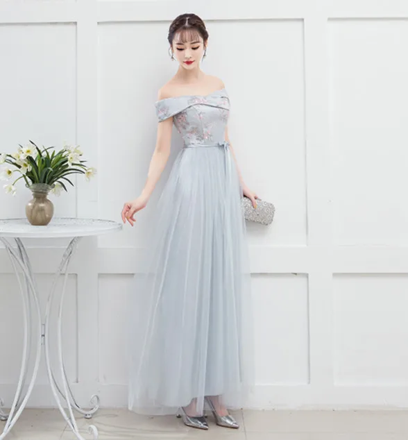 blue grey Wedding Party Dress Women Dress for Bridemaide Off The Shoulder Back of Bandage
blue grey Wedding Party Dress Women Dress for Bridemaide Off The Shoulder Back of Bandage