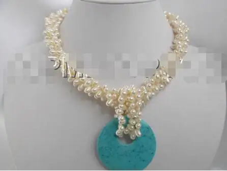 Free Shipping >>Charming 3strands Baroque white pearls necklace turquoise pendant E964
Free Shipping >>Charming 3strands Baroque white pearls necklace turquoise pendant E964