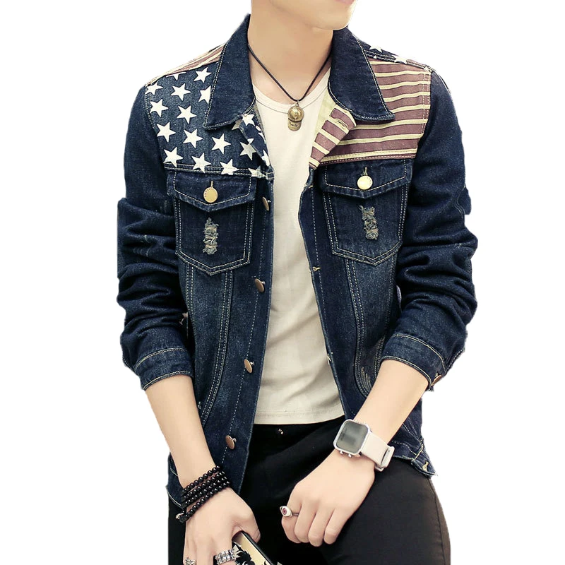 Men's Denim Jacket Spring Brand Clothing Causal Cotton Flag Printing Jeans Slim Fit Mens Bomber Jackets And Coats Plus Size 3XL
Men's Denim Jacket Spring Brand Clothing Causal Cotton Flag Printing Jeans Slim Fit Mens Bomber Jackets And Coats Plus Size 3XL