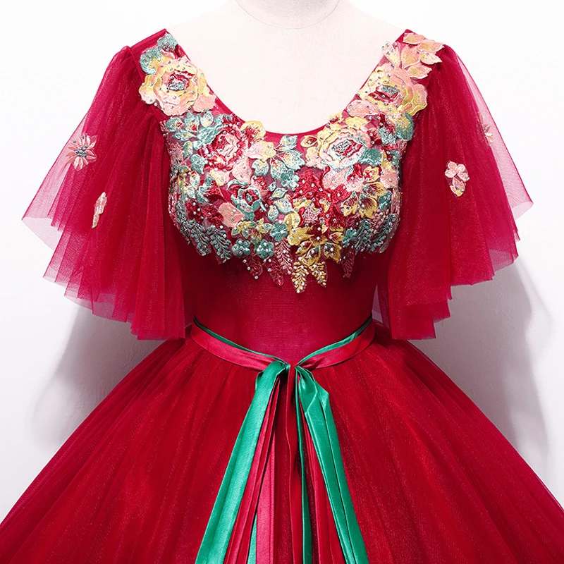 Платье Quinceanera винно красное с вышивкой 15 аппликаций 16 бальных нарядов Вечерние