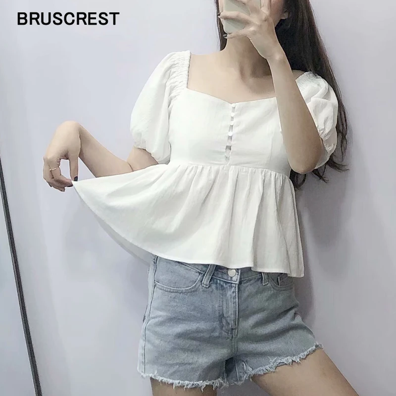 Vintage kawaii ruffle white blouse women square neck puff sleeve top button down shirt for womens tops and blouses blusas Summer
Vintage kawaii ruffle white blouse women square neck puff sleeve top button down shirt for womens tops and blouses blusas Summer