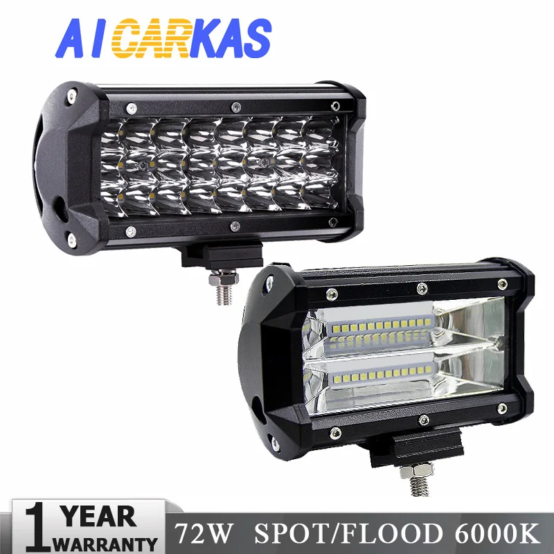 

AICARKAS 72W Car LED Headlight LED Work Light Bar Flood Spot Beam 6000K Driving Lamp For Jeep Truck Boat Offroad 4x4 accessories