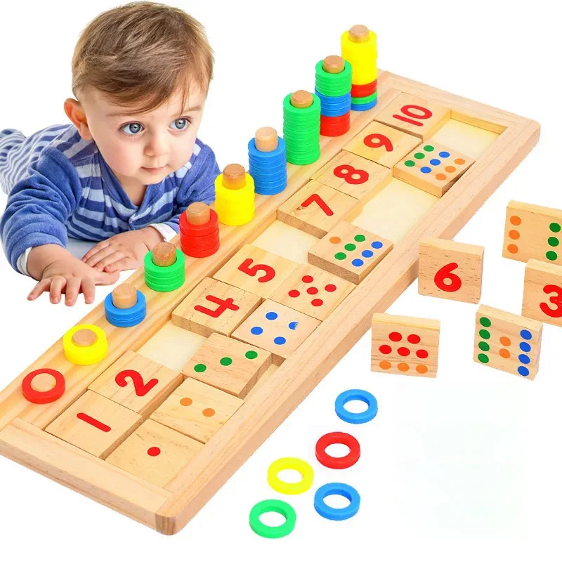 

Montessori Rainbow Rings Children Preschool Teaching Aids Counting and Stacking Board Wooden Development Math Toy Baby Gifts