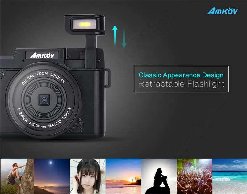 AMKOV 1080P AMK-R2 24MP HD Digital SLR Camera Camcorder+Macro Lens Recording 4x Zoom 3.0" TFT