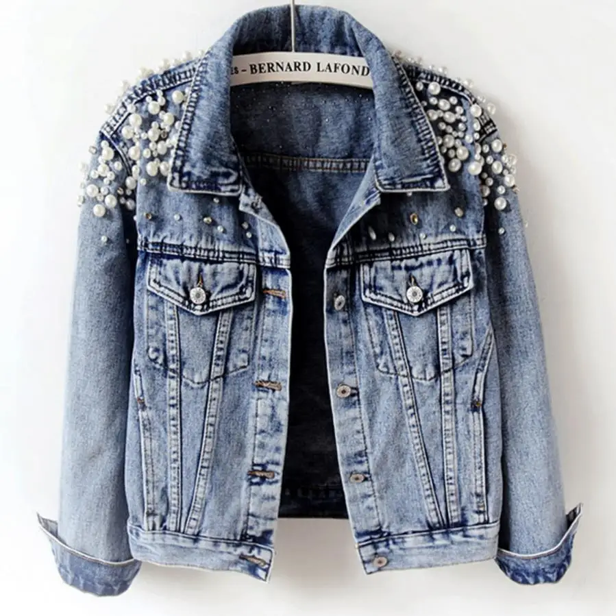 2019 spring autumn fashion pearl short turn down collar denim jacket women three quarter sleeve slim jeans jacket
2019 spring autumn fashion pearl short turn down collar denim jacket women three quarter sleeve slim jeans jacket