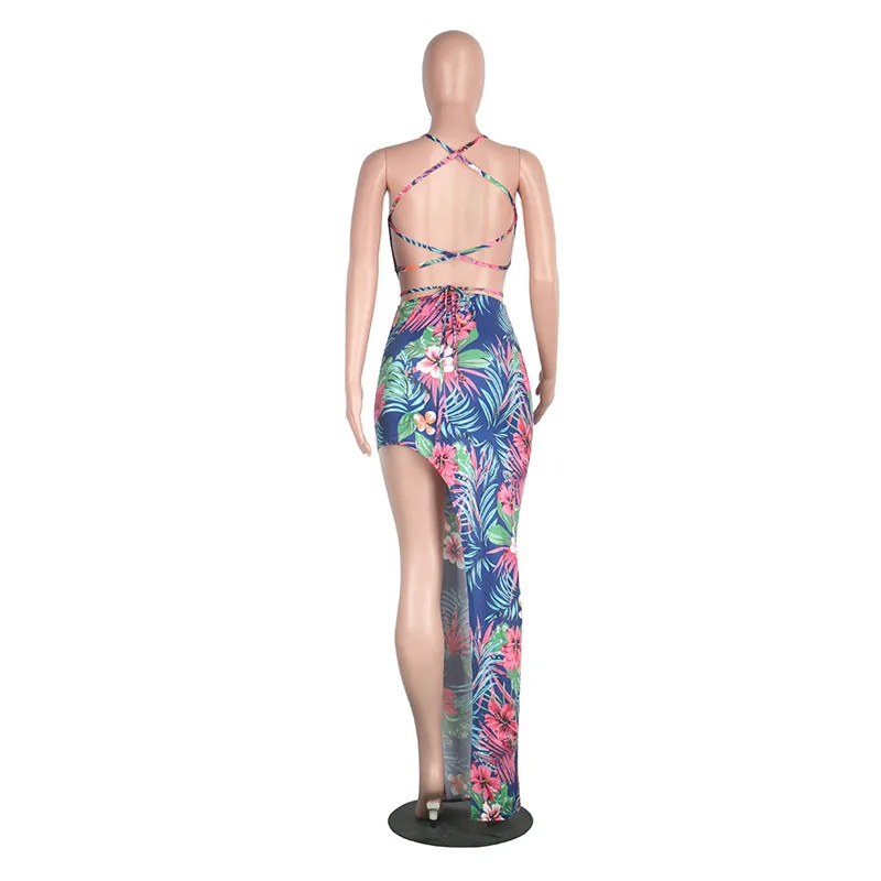 summer floral print long skirt women 2 piece set-10