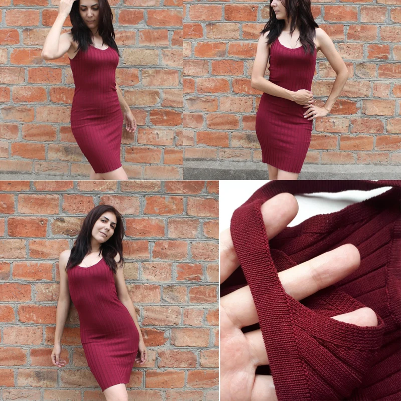 wine red Sleeveless Bodycon Mini Cami Dress 