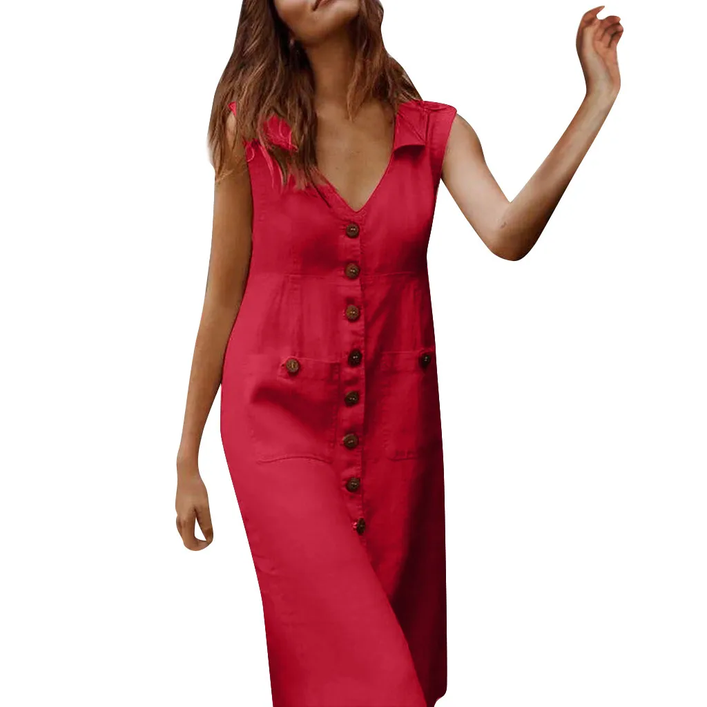 KLV 2019 summer dress Womens latest fashion платье Casual Solid With Buttons Sleeveless Mid Dress free shipping D4
KLV 2019 summer dress Womens latest fashion платье Casual Solid With Buttons Sleeveless Mid Dress free shipping D4