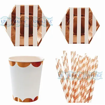 24 People Party Table Setting Paper Plates Cups Straws Foil Rose/Gold/Silver Stripes Tableware for Picnic Baby Shower Dinner
24 People Party Table Setting Paper Plates Cups Straws Foil Rose/Gold/Silver Stripes Tableware for Picnic Baby Shower Dinner