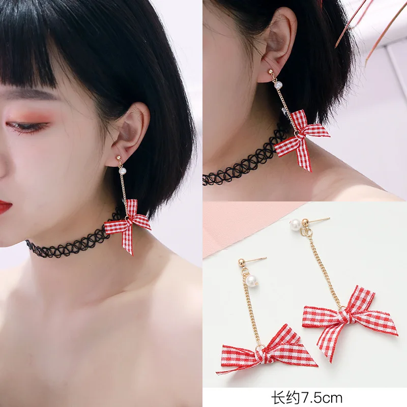 SUKI Fashion Jewelry Plaid Lattice Cloth Bow Earrings Personality Pearl Charm Statement Long Drop Earring Boucles D'Oreille
SUKI Fashion Jewelry Plaid Lattice Cloth Bow Earrings Personality Pearl Charm Statement Long Drop Earring Boucles D'Oreille