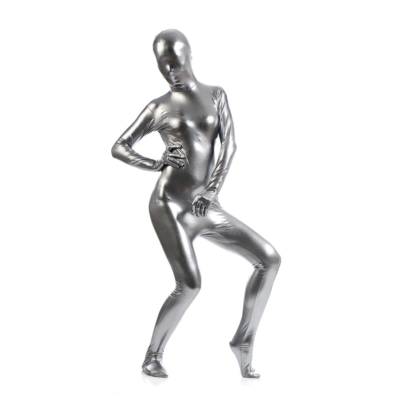 Cosplay&ware Ainclu Hot Selling Fullbody Silver Gray Glue Metallic Zentai For Hallween Shiny Spandex Long Sleeve Female Sexy Bodysuits 12 Cosplay&ware Ainclu Hot Selling Fullbody Silver Gray Glue Metallic Zentai For Hallween Shiny Spandex Long Sleeve Female Sexy Bodysuits -Zentai shop online
