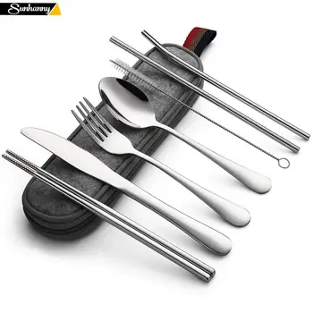 Dinnerware Set Travel Camping Cutlery Set Reusable Silverware with Metal Straw Spoon Fork Chopsticks and Portable Case
Dinnerware Set Travel Camping Cutlery Set Reusable Silverware with Metal Straw Spoon Fork Chopsticks and Portable Case