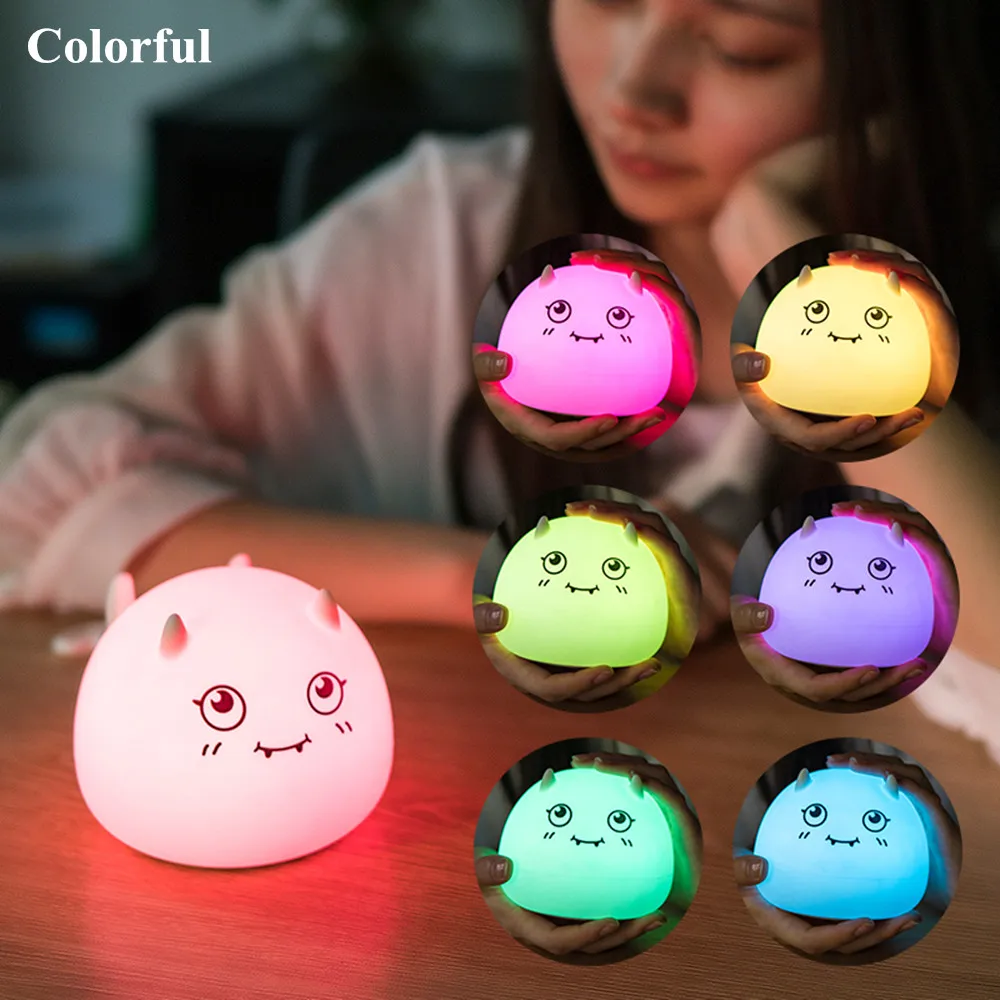 SuperNight Cute Cartoon Demon Ambient LED Night Light Silicone Rechargeable Touch Sensor Bedroom Tablet Lamp for Kids Girl Gift (6)