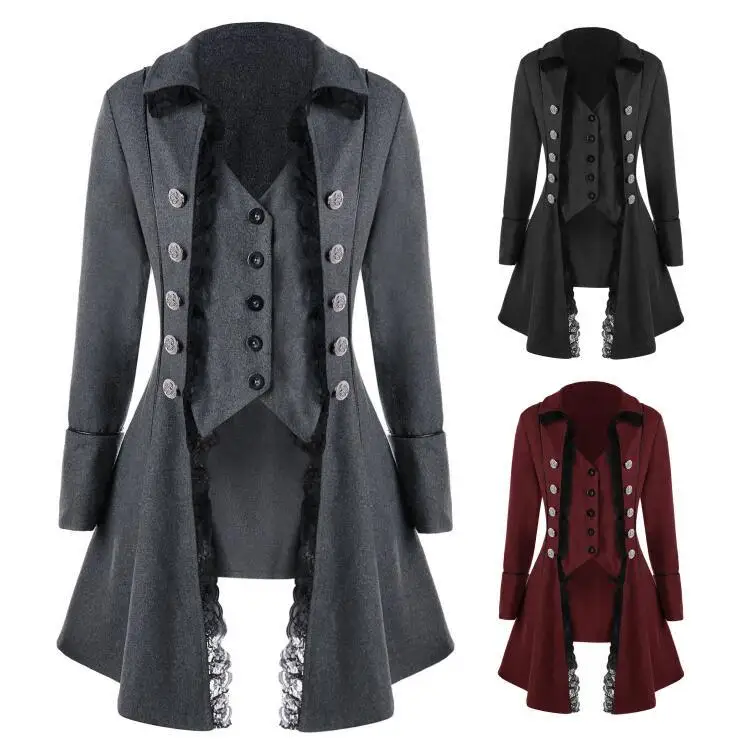 Women Gothic Lapel Jacket Victorian Punk Lace Decoration Button Coat Retro Medieval Long Sleeve Tailcoat 5196
Women Gothic Lapel Jacket Victorian Punk Lace Decoration Button Coat Retro Medieval Long Sleeve Tailcoat 5196