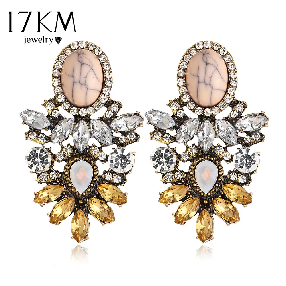 Image 17KM Vintage New Hot Big Crystal Flower  Drop Earring for Women 2016 Statement Fashion Rhinestones Earrings Best Friends Gift