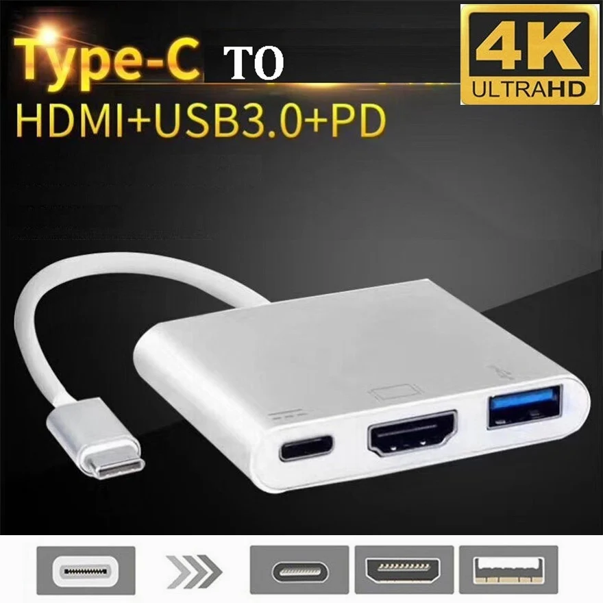 50pcs/lot 3 in 1 Hub Type C USB 3.1 to PD USB-C 4K * 2K 1080p HDMI USB3.0 USB 3.0 Adapter For Apple Macbook
50pcs/lot 3 in 1 Hub Type C USB 3.1 to PD USB-C 4K * 2K 1080p HDMI USB3.0 USB 3.0 Adapter For Apple Macbook