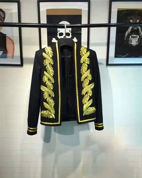 Luxury Black Gold Embroidery Blazer Masculino Stage Costumes Fancy Gold Club Blazer Men
Luxury Black Gold Embroidery Blazer Masculino Stage Costumes Fancy Gold Club Blazer Men