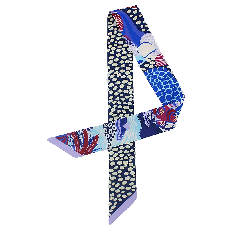 

POBING New Design Dot Print Silk Scarf Women Head Scarf Brand Small Tie Handle Bag Ribbon Long Scarves Female Wraps 100*5CM