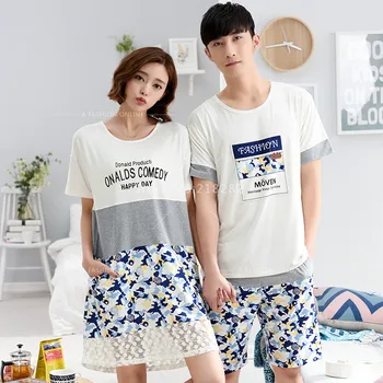 Hot Selling Summer Short Sleeved 100% Cotton Couple Pajamas Sets Women's Sleepwear Nightsuits Sexy Men's Pajamas Home Clothing
Hot Selling Summer Short Sleeved 100% Cotton Couple Pajamas Sets Women's Sleepwear Nightsuits Sexy Men's Pajamas Home Clothing