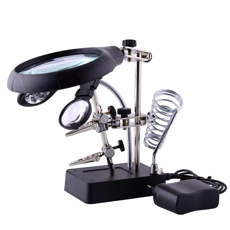 Welding magnifying glass 5 LED Light 10X Auxiliary Clip Magnifier 3 In1 Hand Soldering Solder Iron Stand Holder Station
Welding magnifying glass 5 LED Light 10X Auxiliary Clip Magnifier 3 In1 Hand Soldering Solder Iron Stand Holder Station