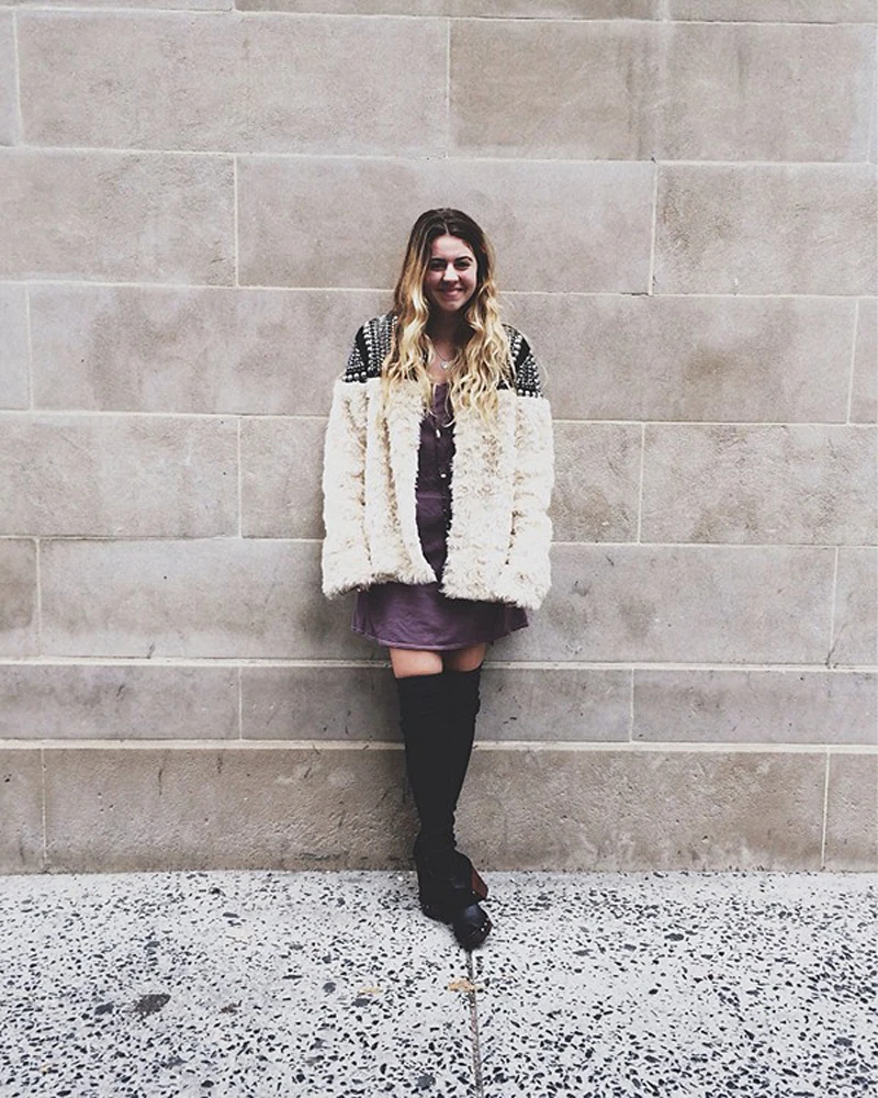 Viyana - Winter Fall Women Warm Faux Fur Coat Handmade Beading Rivet Long Sleeve Boho Style Outwear Jacket Viyana - Winter Fall Women Warm Faux Fur Coat Handmade Beading Rivet Long Sleeve Boho Style Outwear Jacket