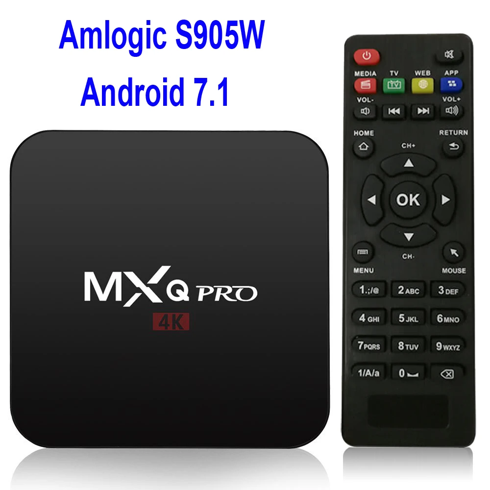 

MXQ PRO Android 7.1 TV Box KD 17.4 Amlogic S905W Quad Core 1GB/8GB MX PRO H.265 4K MX 2.4GHz WiFi Media Player IPTV X96