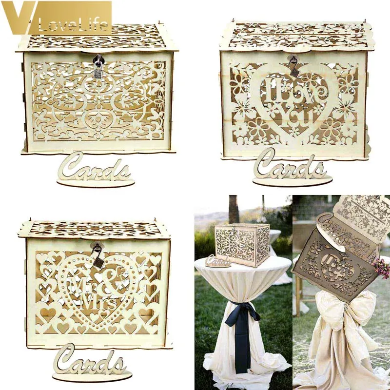DIY Wedding Gift Card Box Wooden Money Box with Lock Beautiful Wedding Decoration Supplies for Birthday Party
DIY Wedding Gift Card Box Wooden Money Box with Lock Beautiful Wedding Decoration Supplies for Birthday Party