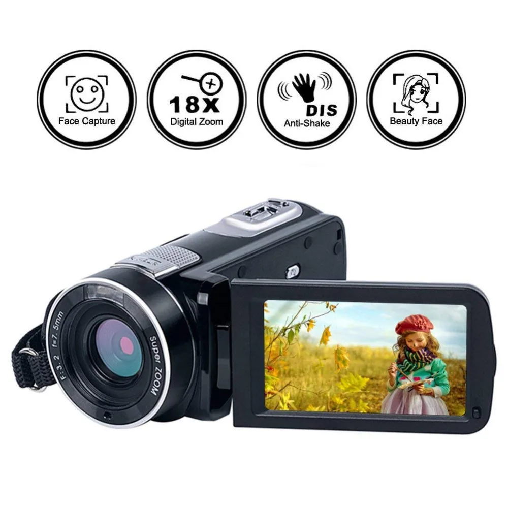 Видео Камера видеокамера Full HD цифровой 1080 P 24.0MP Ночное видение Vlogging 18X зум с